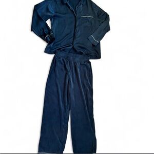 Navy Blue Silk Pajama Set